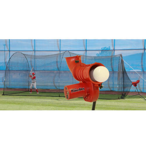 12" Lite Ball Softball Machine & Power Alley 22 Ft. Home Batting Cage - Pitch Machine Pros