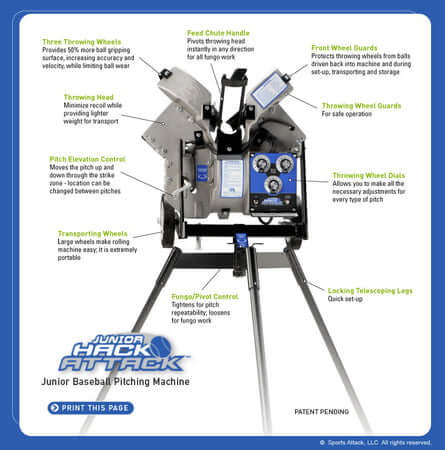 Junior Hack Attack Baseball Pitching Machine - Sports Attack - Fastballs, Breaking Pitches | Manufacturer Direct New - Pitch Machine Pros